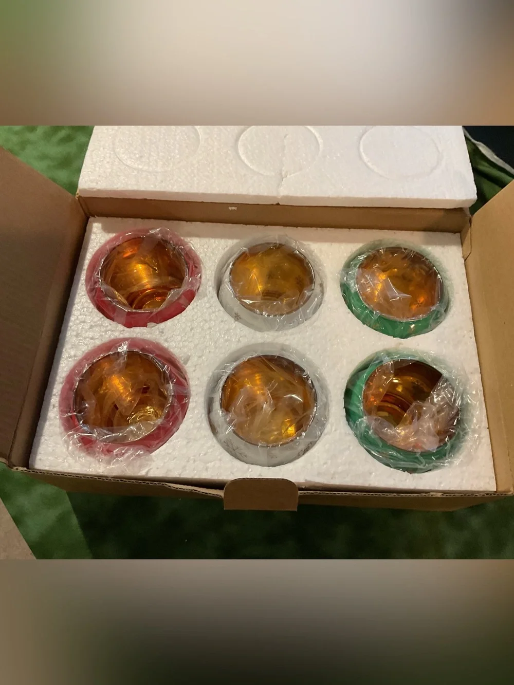 Christmas Votive Candle Holder Set of 6, Red Green White Glass NWT